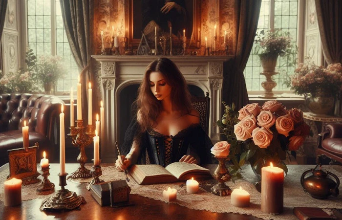 Девушка учится магии из книг